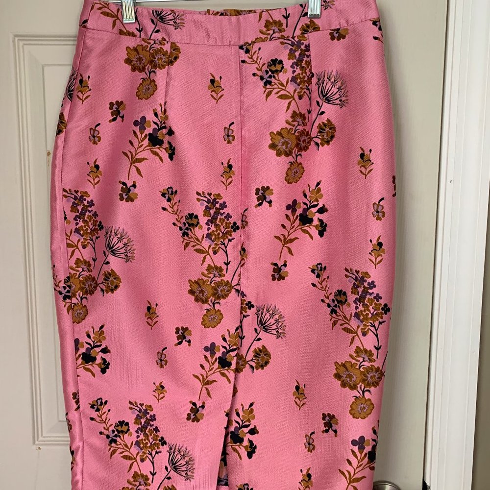 ASOS Pink floral midi skirt w front slit